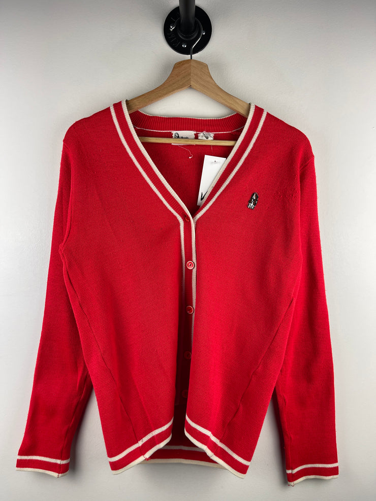 Vintage 90s Hush Puppies Embroidered Red Knit Cardigan Sweater