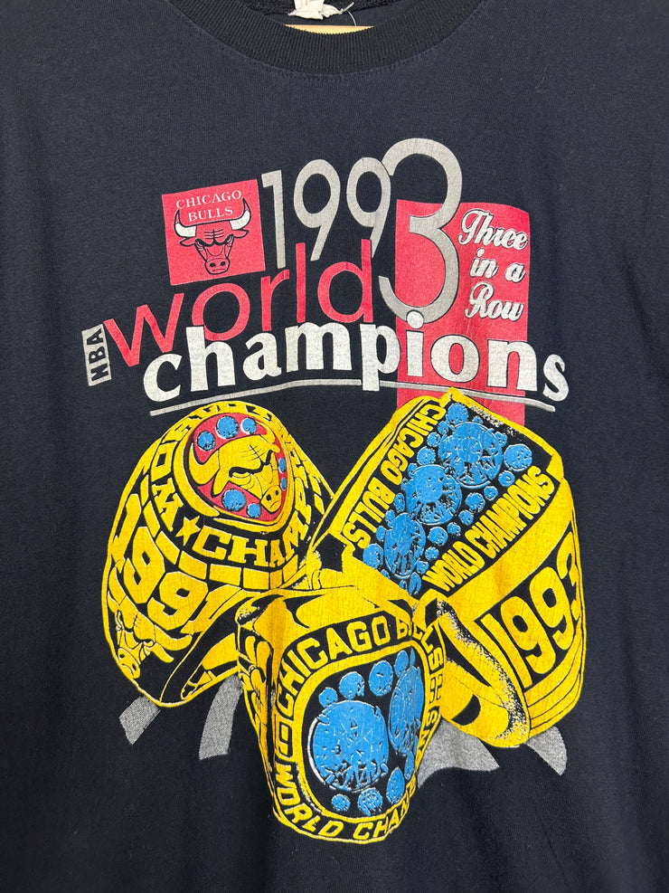Vintage 1993 Chicago Bulls World Champions Rings Black Tee