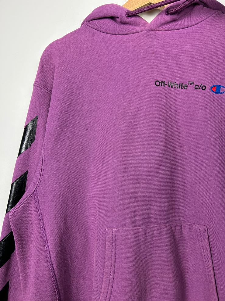 Off White Champion Diagonal Arrows Purple Hoodie