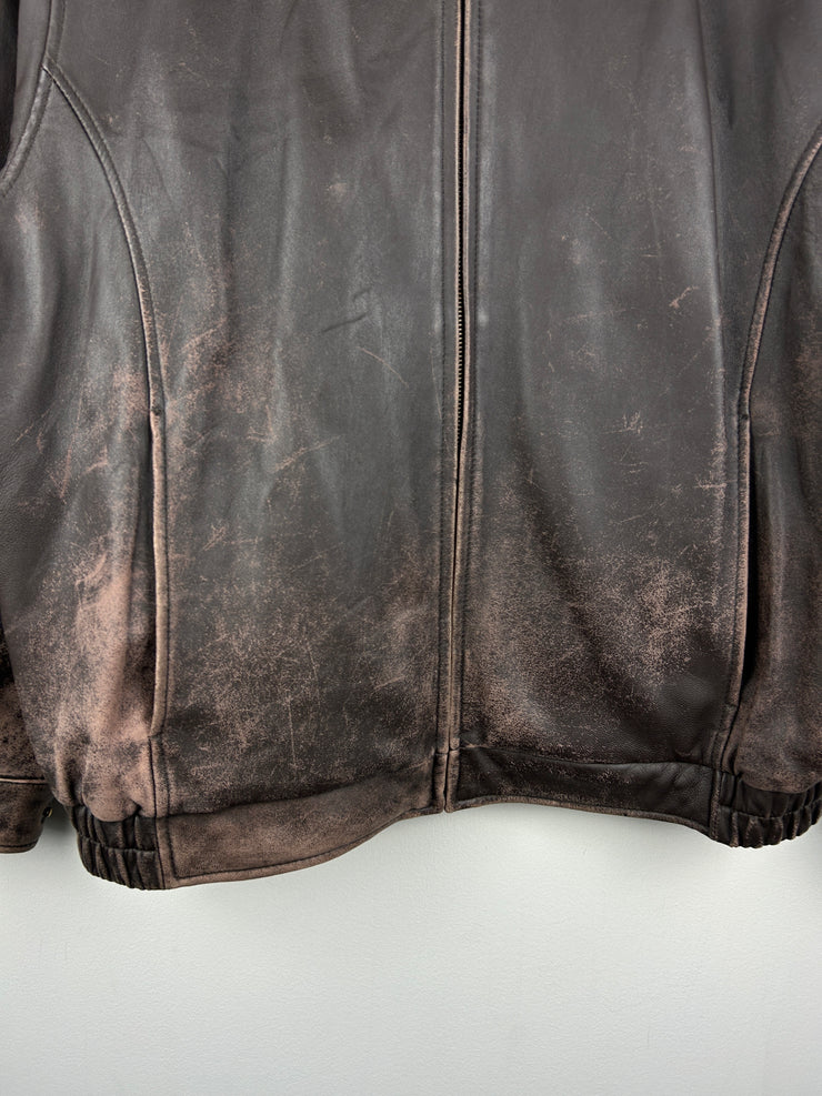 Vintage Cezani Brown Leather Cropped Bomber Jacket