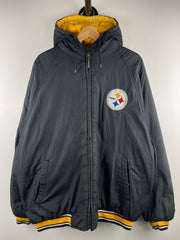 Vintage 90s NFL Logo 7 Pittsburgh Steelers Black Insulated Hooded Jacket