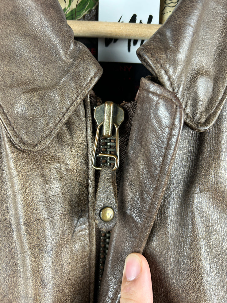 Vintage 90s General Clothing Company Faded Brown Leather Bomber Jacket