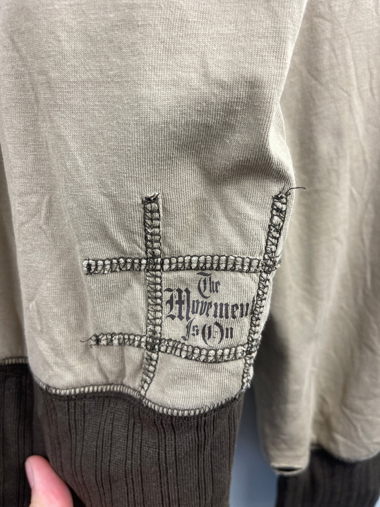 Vintage Hurley Skateboards Surfing Beige & Brown Fleece Lined Zip Up Hoodie