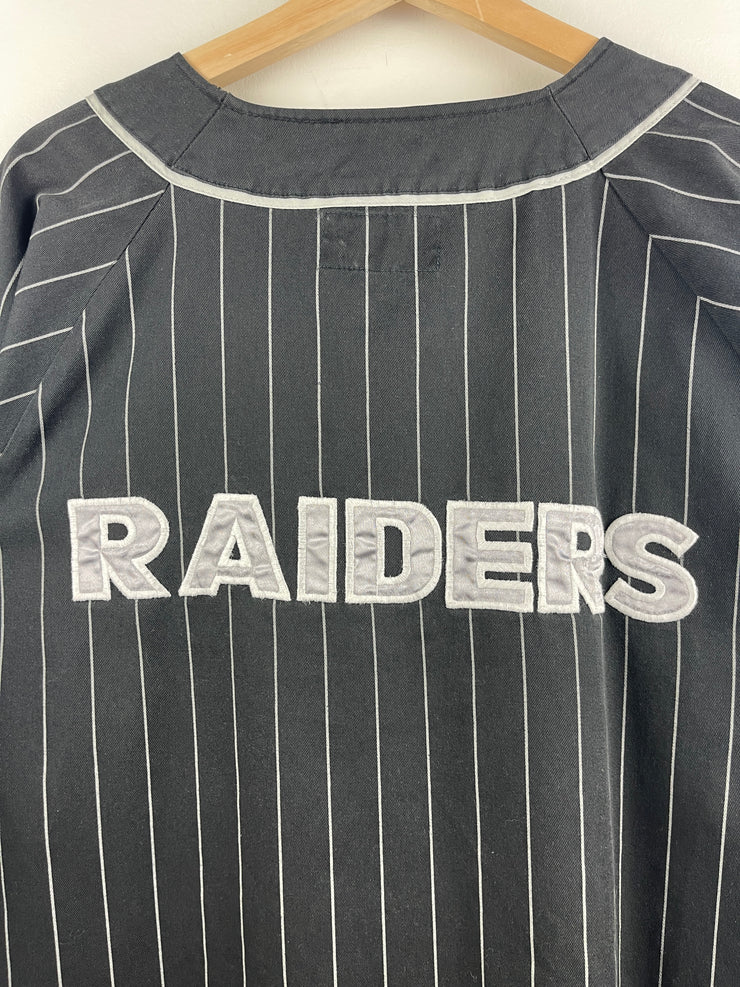 Vintage 90s NFL Starter Los Angeles Raiders Pinstripe Black Baseball Jersey