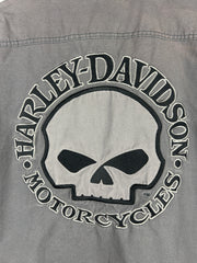 Vintage Harley Davidson Skull Button Up Grey Jacket