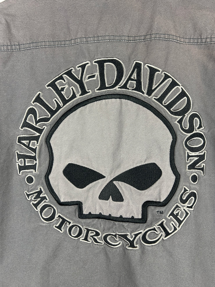 Vintage Harley Davidson Skull Button Up Grey Jacket