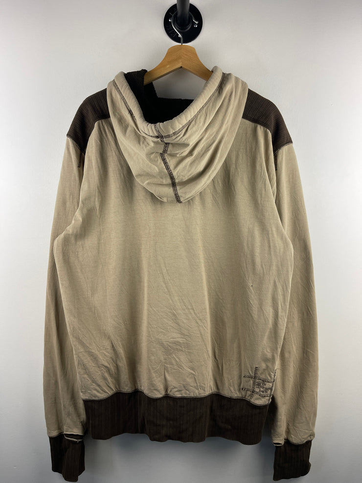 Vintage Hurley Skateboards Surfing Beige & Brown Fleece Lined Zip Up Hoodie