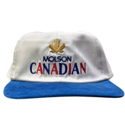 Vintage 90s Molson Canadian Beer White & Blue Leather Strapback Hat