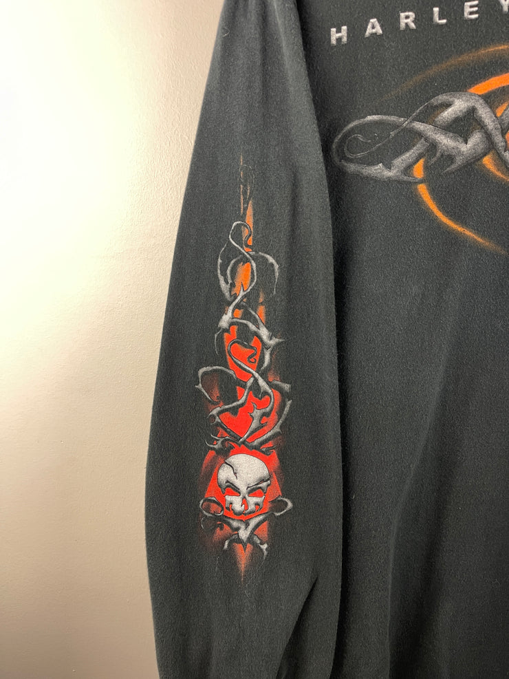 Vintage 2005 Harley Davidson Skull Barbwire New York Black Long Sleeve