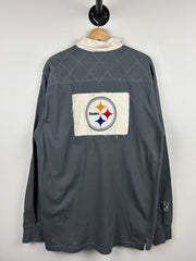 Vintage NFL Reebok Pittsburgh Steelers Grey Polo Rugby Long Sleeve