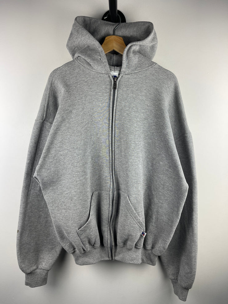 Vintage 90s Russell Athletic Blank Grey Zip Up Hoodie