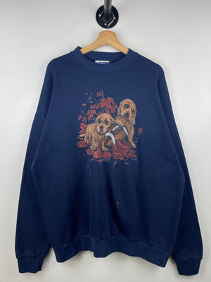 Vintage 90s Dogs Puppies Football Navy Crewneck