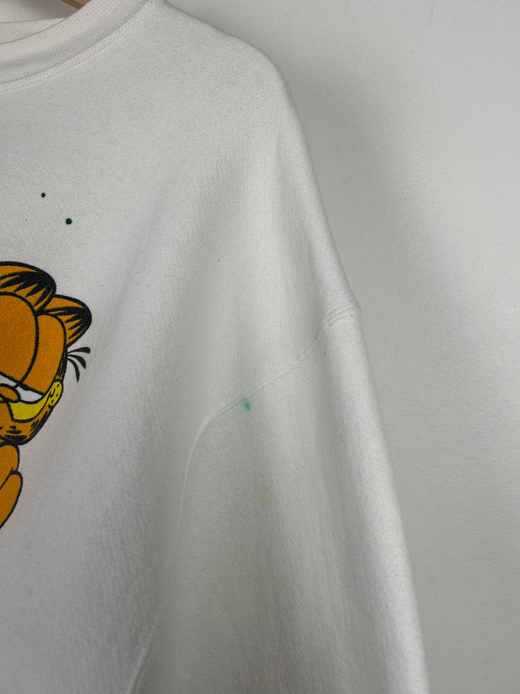 Vintage 90s Garfield TV Show Promo Big Spellout White Crewneck