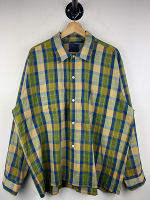 Vintage 70s Sears Perma Prest Plaid Green Long Sleeve Button Up Shirt