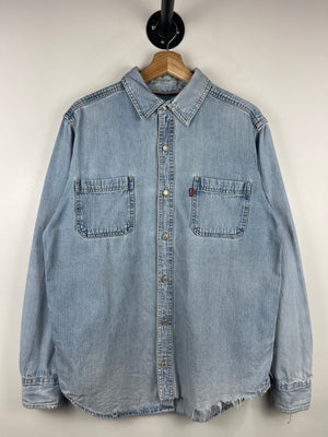 Vintage 90s Levis Thrashed Blue Denim Button Up Long Sleeve Shirt