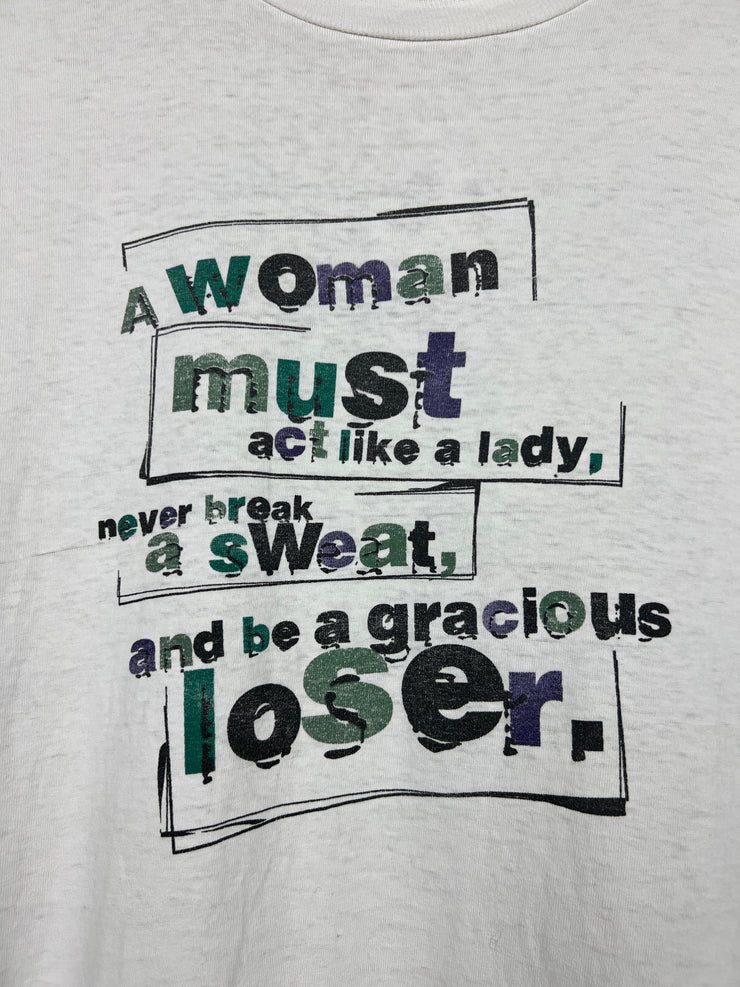 Vintage 90s Nike A Woman Must Act Like A Lady White Tee