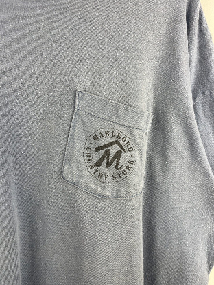 Vintage 90s Marlboro Country Store Cowboy Boots Faded Blue Tee