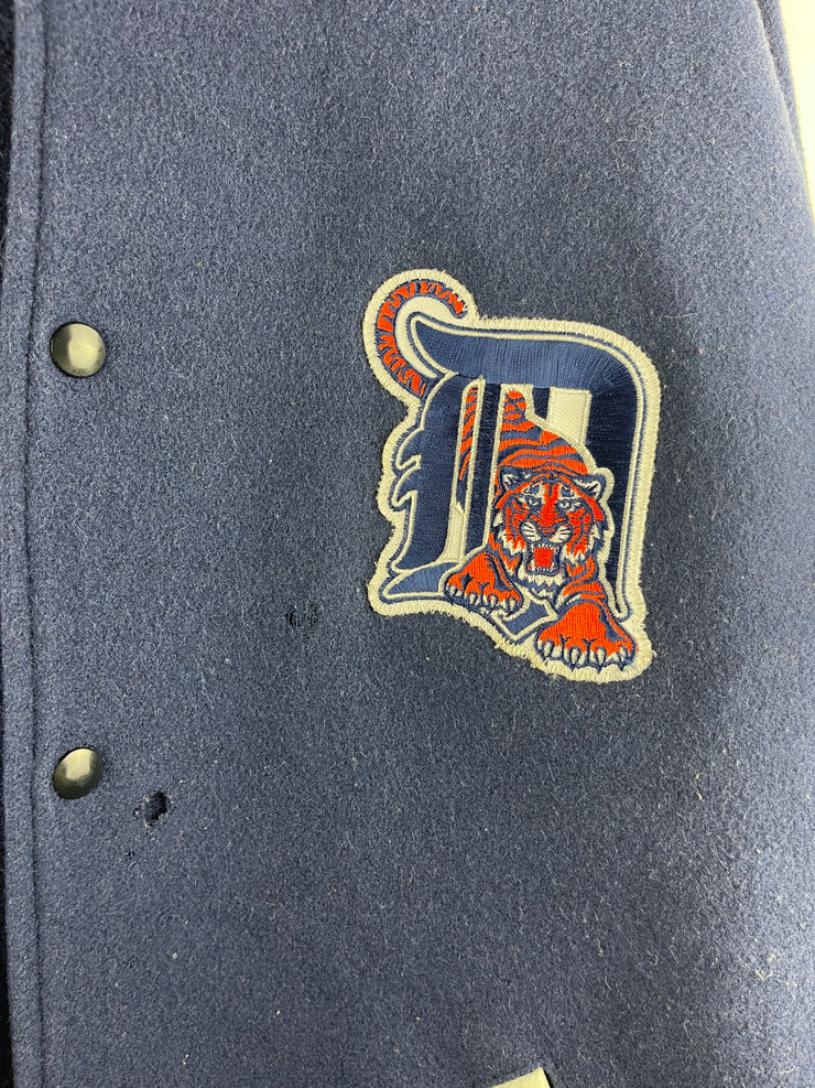 Vintage 90s MLB Detroit Tigers Comerica Park Navy Wool & Leather Varsity Jacket