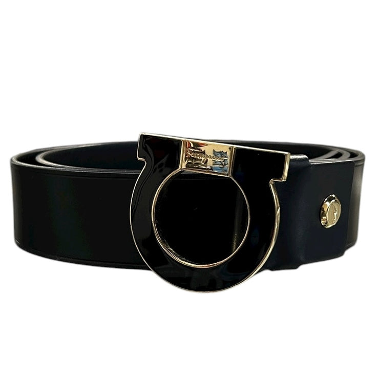 Ferragamo Gancini Black Leather Belt