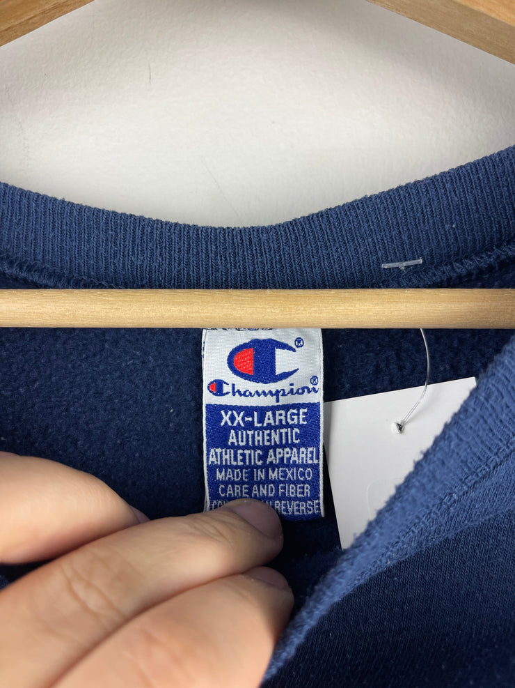 Vintage 90s Champion Spellout Embroidered Navy Crewneck