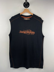 Vintage Harley Davidson Embroidered Black Waffle Knit Tank Top