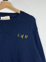 Vintage 80s Jantzen University Of Michigan Navy Wool Knit Sweater