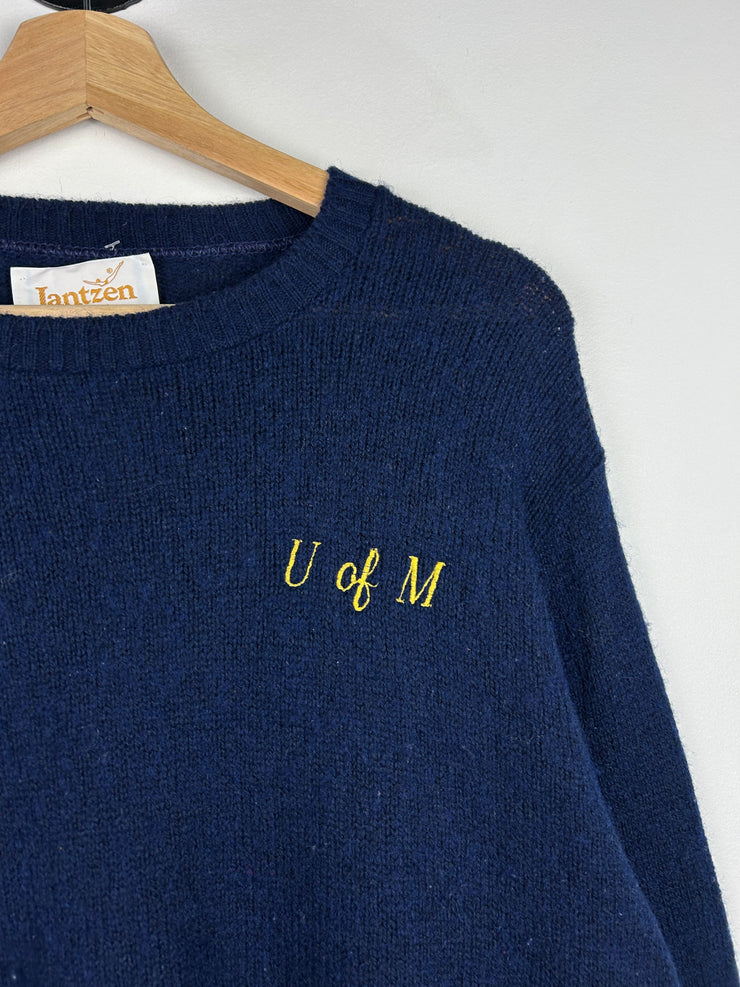 Vintage 80s Jantzen University Of Michigan Navy Wool Knit Sweater