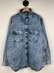 Vintage 90s Carhartt Acid Wash Blue Button Up Long Sleeve Shirt
