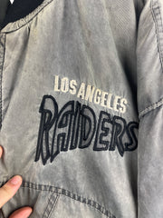 Vintage 90s NFL Los Angeles Raiders Embroidered Faded Silver Nylon Bomber Jacket