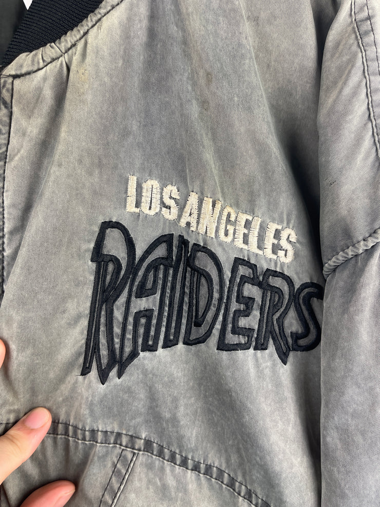 Vintage 90s NFL Los Angeles Raiders Embroidered Faded Silver Nylon Bomber Jacket
