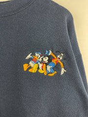 Vintage 90s Disney Mickey & Co Donald Duck Goofy Mickey Embroidered Navy Crewneck