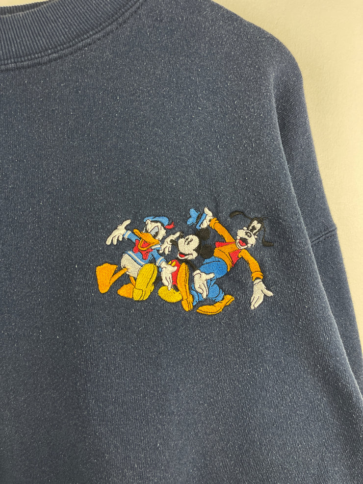 Vintage 90s Disney Mickey & Co Donald Duck Goofy Mickey Embroidered Navy Crewneck