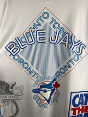 Vintage 90s MLB Bulletin Toronto Blue Jays All Over Print White Tee