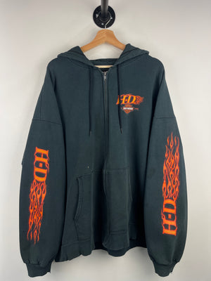 Vintage 2004 Harley Davidson Flames Dubuque Iowa Black Zip Up Hoodie