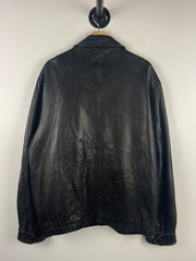 Vintage Nautica Black Leather Cropped Bomber Jacket