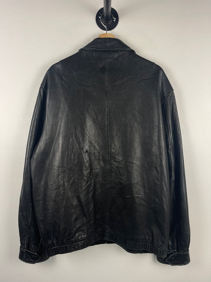 Vintage Nautica Black Leather Cropped Bomber Jacket
