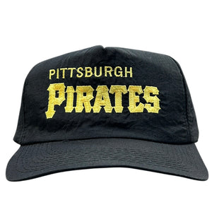 Vintage 90s MLB Pittsburgh Pirates Black Nylon Snapback Hat