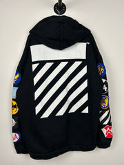 Off White Diagonal Patches Black Zip Up Hoodie