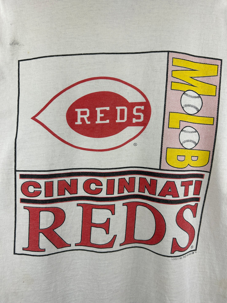 Vintage 90s MLB Logo 7 Cincinnati Red White Tee