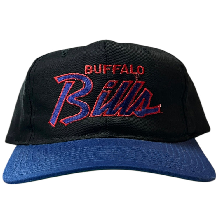 Vintage 90s NFL Yupoong Buffalo Bills Script Black Snapback Hat