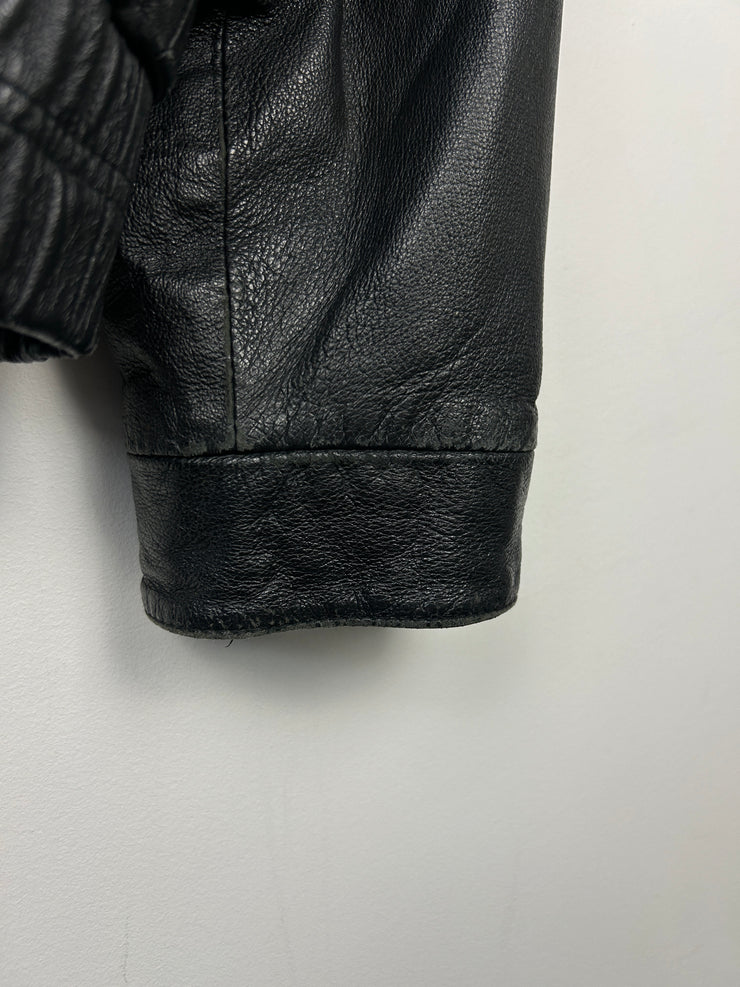 Vintage Daniel Marcus Black Cropped Leather Bomber Jacket