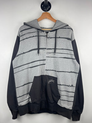 Vintage Y2K Split Skateboards Striped Grey & Black Thermal Lined Zip Up Hoodie