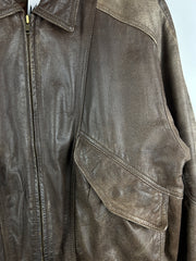 Vintage 90s Impressions Faded Brown Leather Bomber Jacket