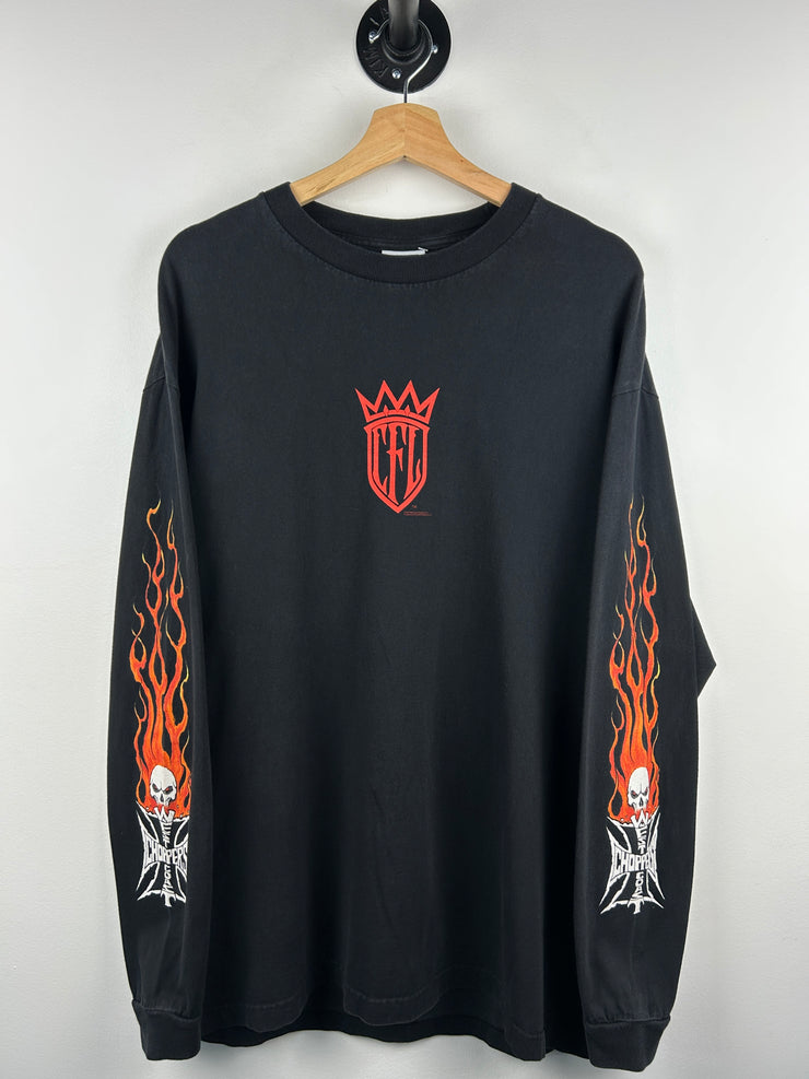 Vintage 2003 West Coast Choppers Flames Skull Black Long Sleeve