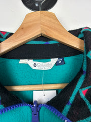 Vintage 90s Columbia Aztec Teal Zip Up Fleece Sweater