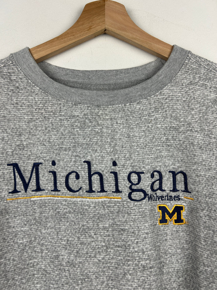 Vintage Michigan Wolverines Embroidered Fleece Grey Crewneck