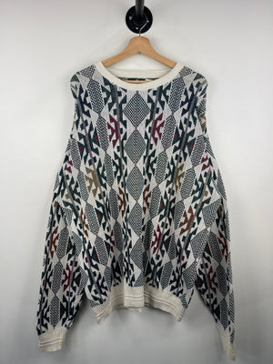Vintage 90s Jantzen Abstract Pattern White Knit Sweater