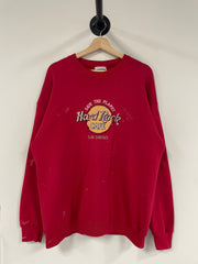 Vintage 90's Hard Rock Café San Diego Paint Splattered Red Crewneck