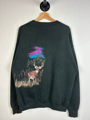 Vintage 90's Deer Wildlife Wrap Around Black Crewneck