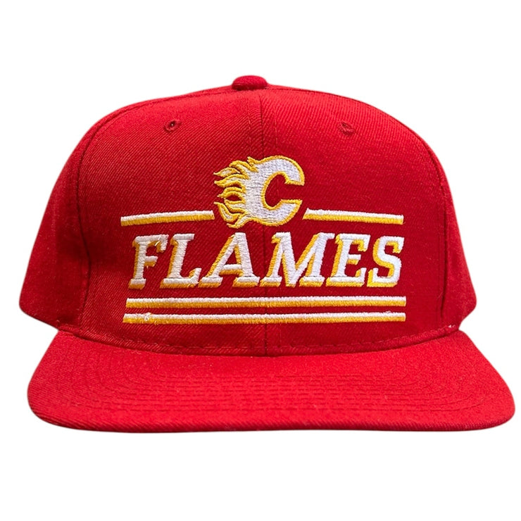 Vintage 90s NHL Starter Calgary Flames Split Bar Wool Snapback Hat